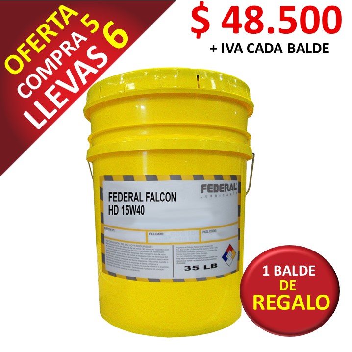 Promo 5 Baldes (1X5GL) Federal Falcon 15W40 CI-4