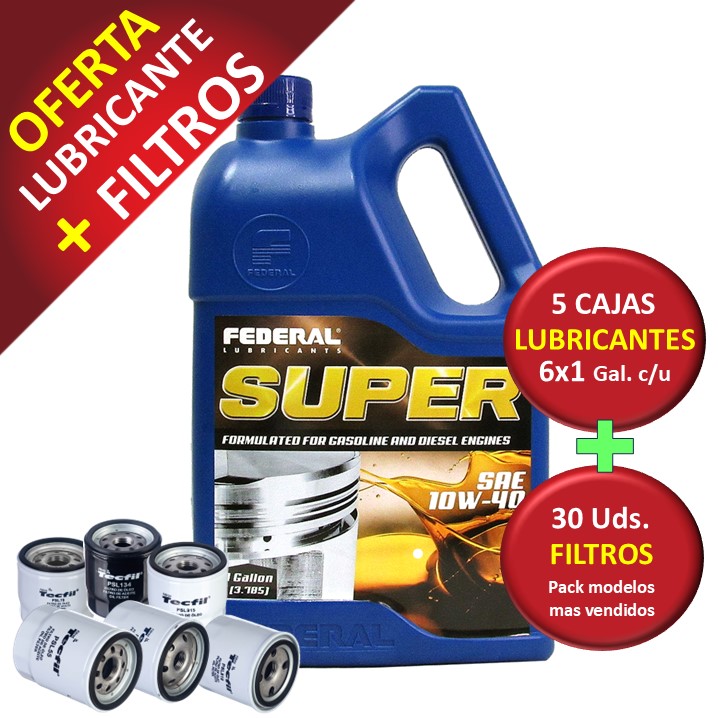 Promo 5 Cajas 6X1GL Federal Super 10W40 + 30 Filtros TECFIL