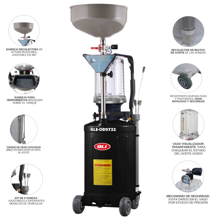 WASTE OIL DRAINER-EXTRACTOR W/JAR - RECUPERADOR ACEITE GRAVEDAD SUCCION OD9732