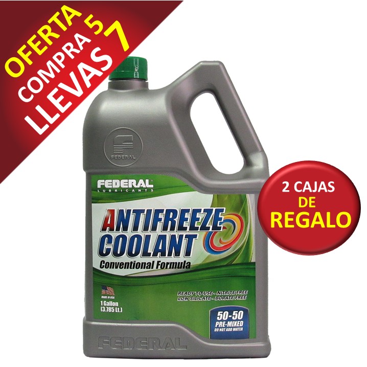 Promo (5+2) Cajas (6X1GL) Federal Coolant 50/50 verde
