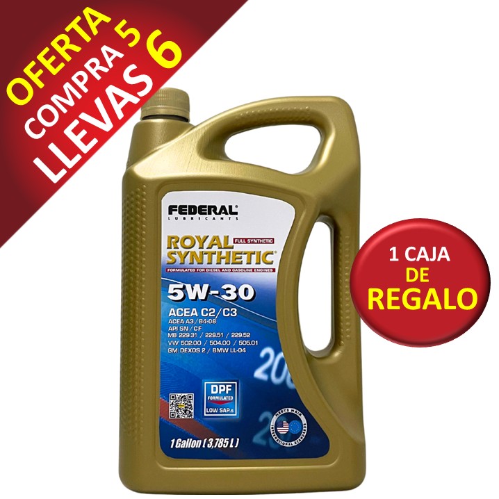 Promo Federal Royal 5w30 (DPF) 5+1 Cajas (3X1GL) 