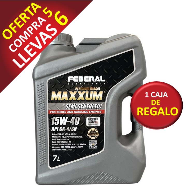 Promo (5+1) Cajas (2X7GL) Federal Maxxum 15W40 CK-4