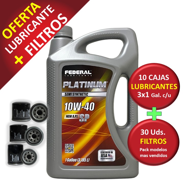 Promo 10 Cajas 3X1GL Federal Platinum 10W40 Gasolina + 30 Filtros HIGHFIL 