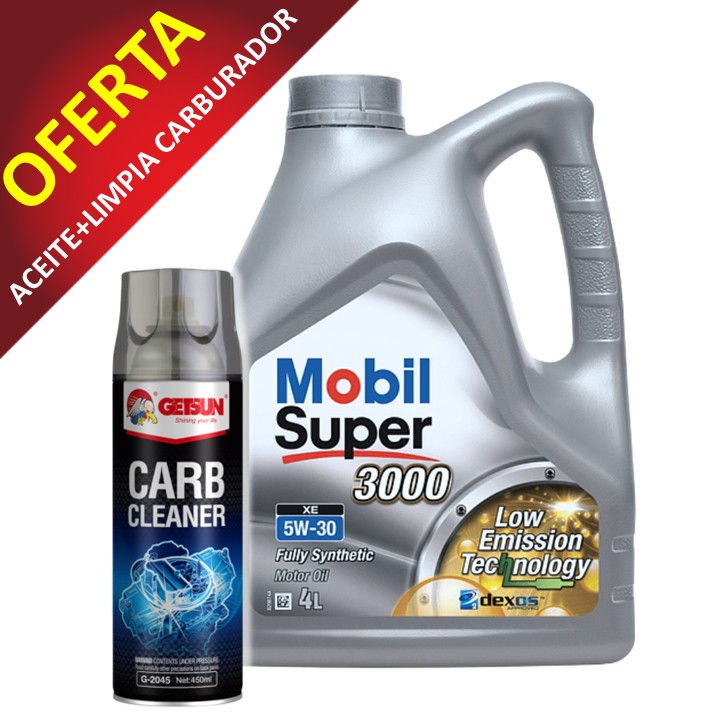 PROMO 3 CAJAS MOBIL SUPER 3000 XE 5W30 CJ 4X4 LT + LIMPIA CARBURADOR